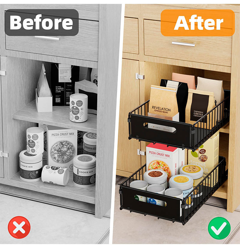 Cozinha pull out organizador para armários rack de armazenamento de especiarias sob pia organizador lanche pode cesta de armazenamento gavetas deslizantes