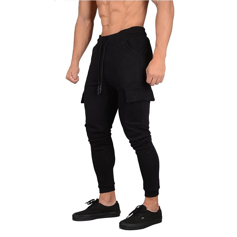 Sorte cargobukser mænd sport herems haremsbukser stor størrelse kaki bukser joggingbukser lange causal cargo bukser til mænd: L / Sort