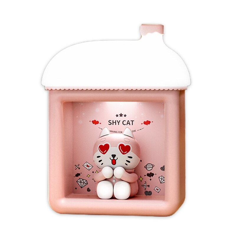 Sneeuw Huis Led Lamp Leuke Cartoon Santa Sneeuwpop Kitty Pop Usb Oplaadbare Wall Mount Tafel Nachtlampje Kerst Decor: Shy cat