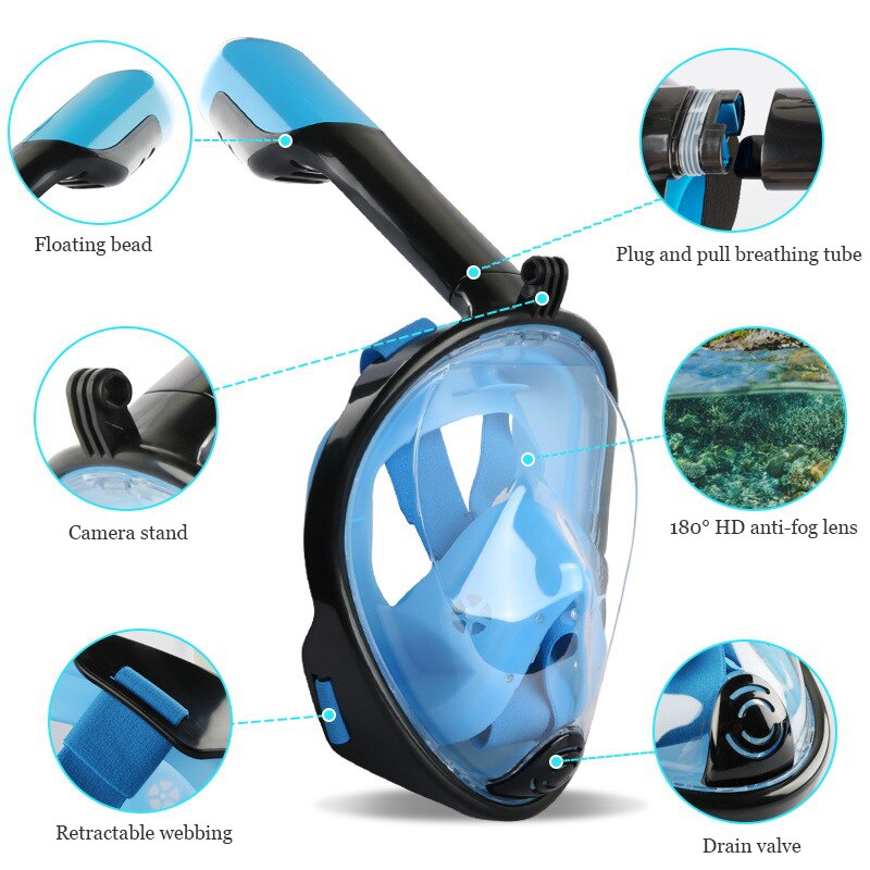 Pieno Secco Lo Snorkeling Mascherina di Immersione Subacquea Impermeabile e Anti-fog Snorkel Nuoto Formazione Completa Viso Lo Snorkeling Maschera per Gli Uomini