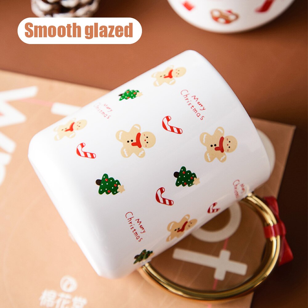 Tapa con forma de sombrero de Navidad, vaso de agua de caballo de cerámica de dibujos animados, oso de muñeco de nieve de Santa Claus con cuchara, taza de café, vasos de , 400ml