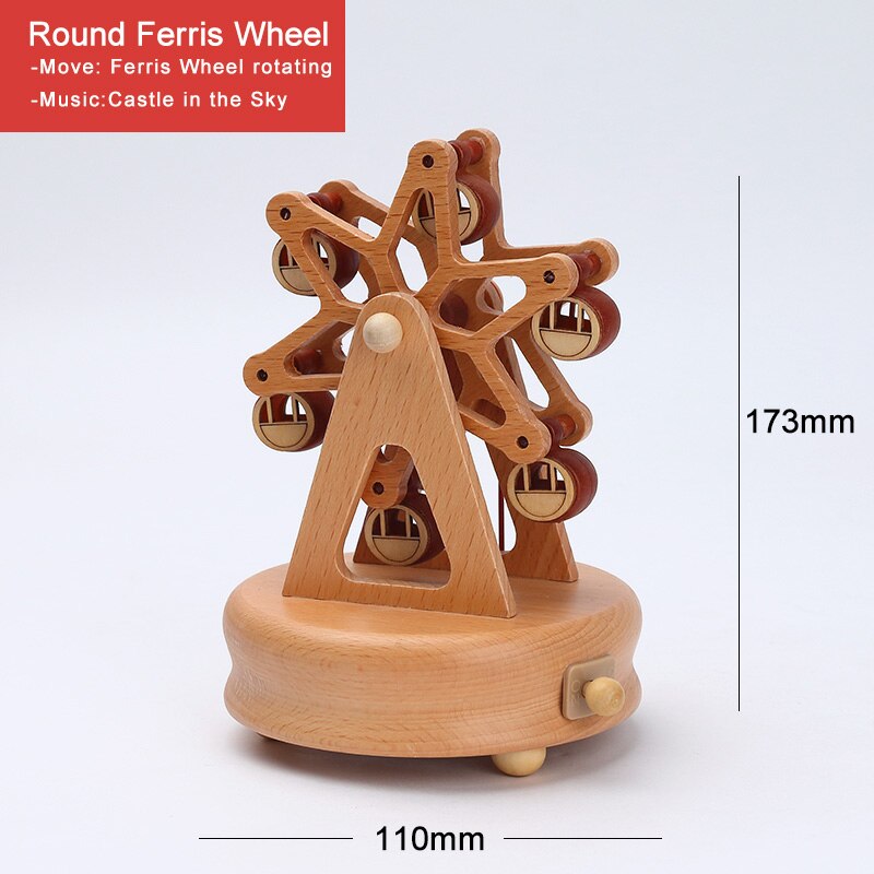 Wood Music Box Caja Musical Wooden Boxes Girls Clockwork Craft Free Engraved Birthday Home Decoration Accessories YYH-MZ: Round Ferris Wheel