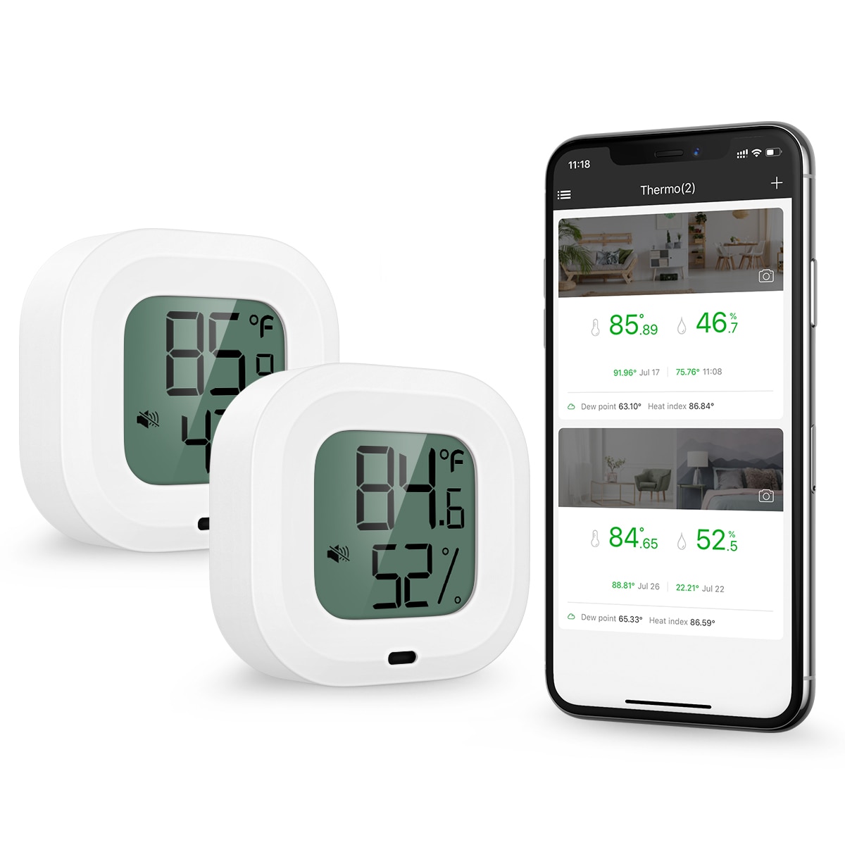 ORIA 2Pcs Wireless Thermometer Hygrometer Mini Bluetooth 5.0 Indoor Temperature And Humidity Sensor Monitor: Default Title
