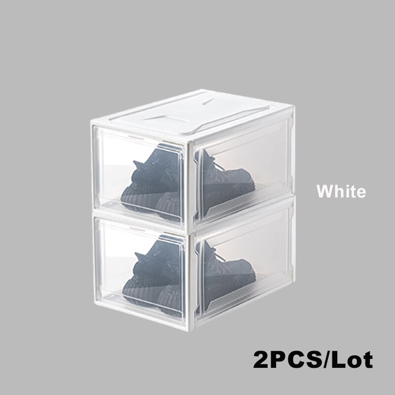 Transparent Shoe Box Storage Shoe Boxes Thickened Dustproof Shoes Organizer Box Can Be Superimposed Combination Shoe Cabinet: white L 2pcs
