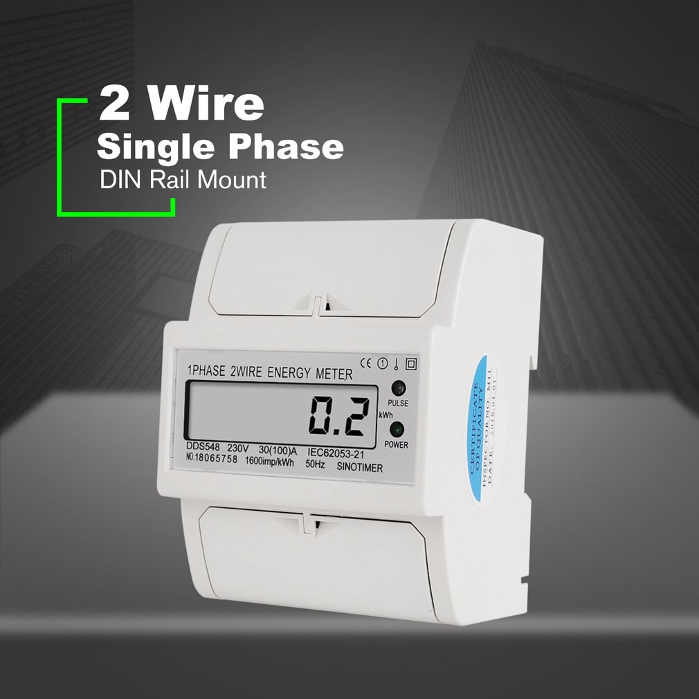Overload 30-100A AC 230V Single Phase 2 Wire Digital Wattmeter Electricity Cost Measuring Meter DIN Rail Mount