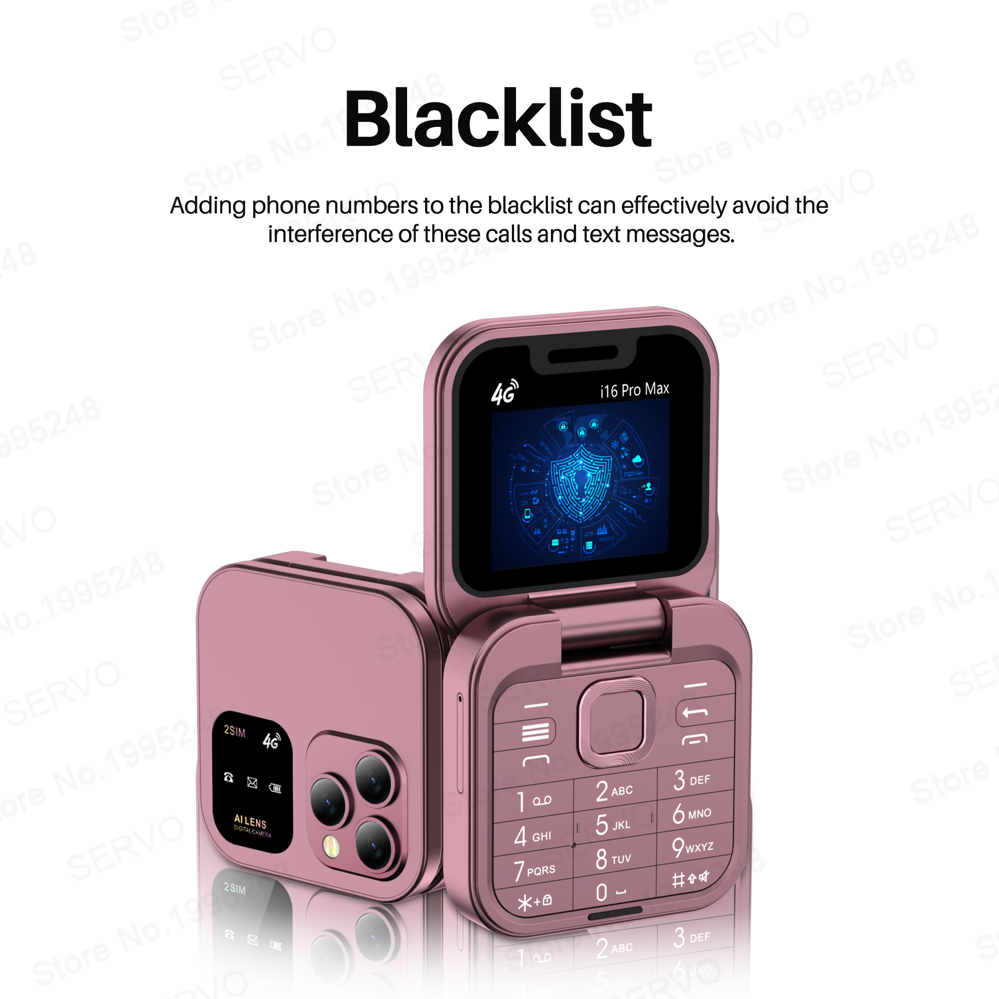 2025 SERVO i16 Pro Max 4G Mini teléfono móvil plegable velocidad Dial lista negra linterna grabación de llamadas 2 SIM plegable caja pequeña teléfonos