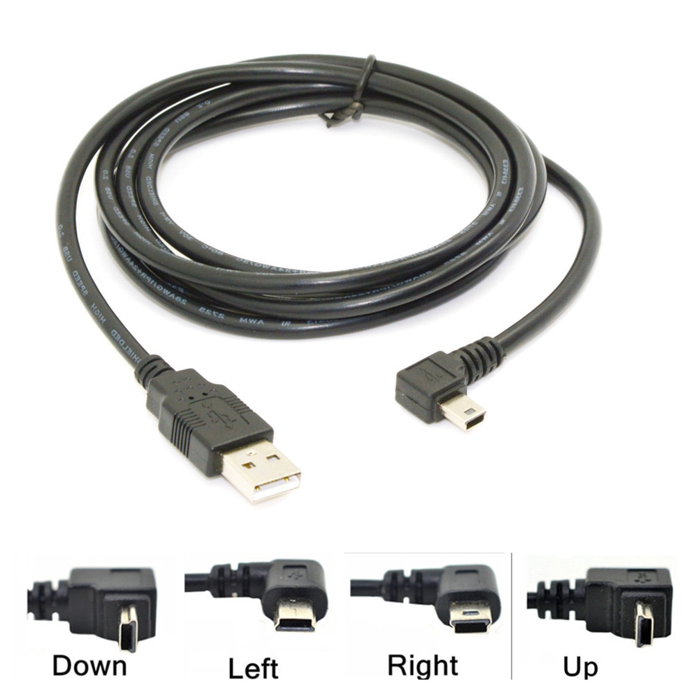 Cable de datos Mini USB tipo B de 5 pines macho arriba abajo en ángulo izquierdo-derecho de 90 grados a USB 2,0 macho 0,25 m 0,5 m 1,8 m 5m