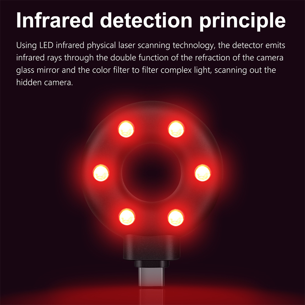 Detector antiespionaje portátil Mini teléfono móvil alarma USB Hotel infrarrojo Anti-vigilancia cámara estenopeica de disparo antiespía