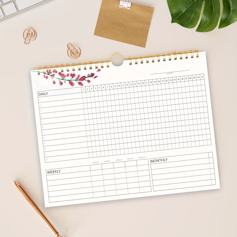 1pc Habit Tracker Calendar To Do List Planner Spiral Bound Daily Weekly And Monthly Habit Tracker Journal And Goal Board12 Pages