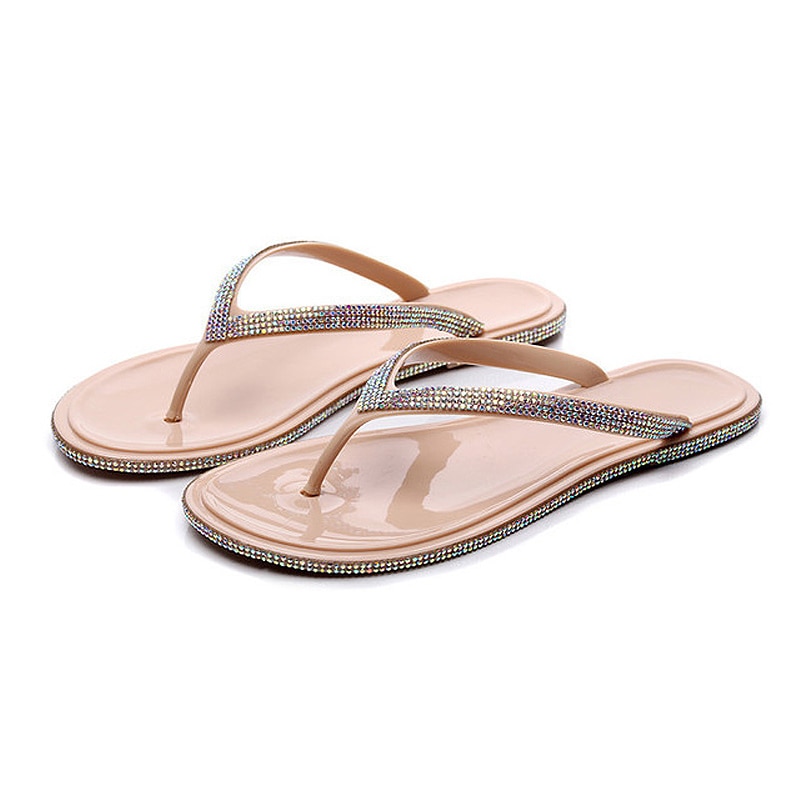Exclusieve Strass Slippers vrouwen Mode Bling Gekleurde Diamant Sandalen Platte Bodem Klassieke Vrouwelijke Zomer Slippers