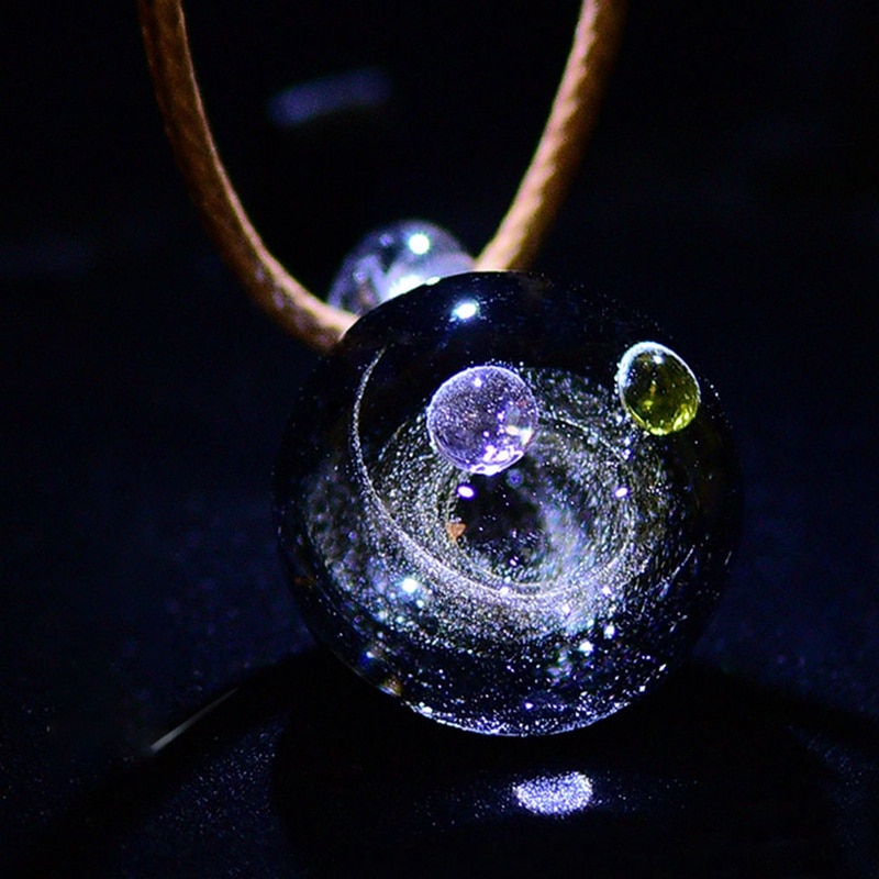 2019 Creativo Pianeta di Cristallo Stelle Sfera di Vetro Galaxy Modello di Catena In Pelle Pendenti con gemme e perle Collana Galaxy Bella Collana