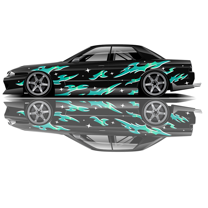 flame Car stickers modified racing car SUV accessories packaging decals PVC custom side graphic stickers decals: S / green