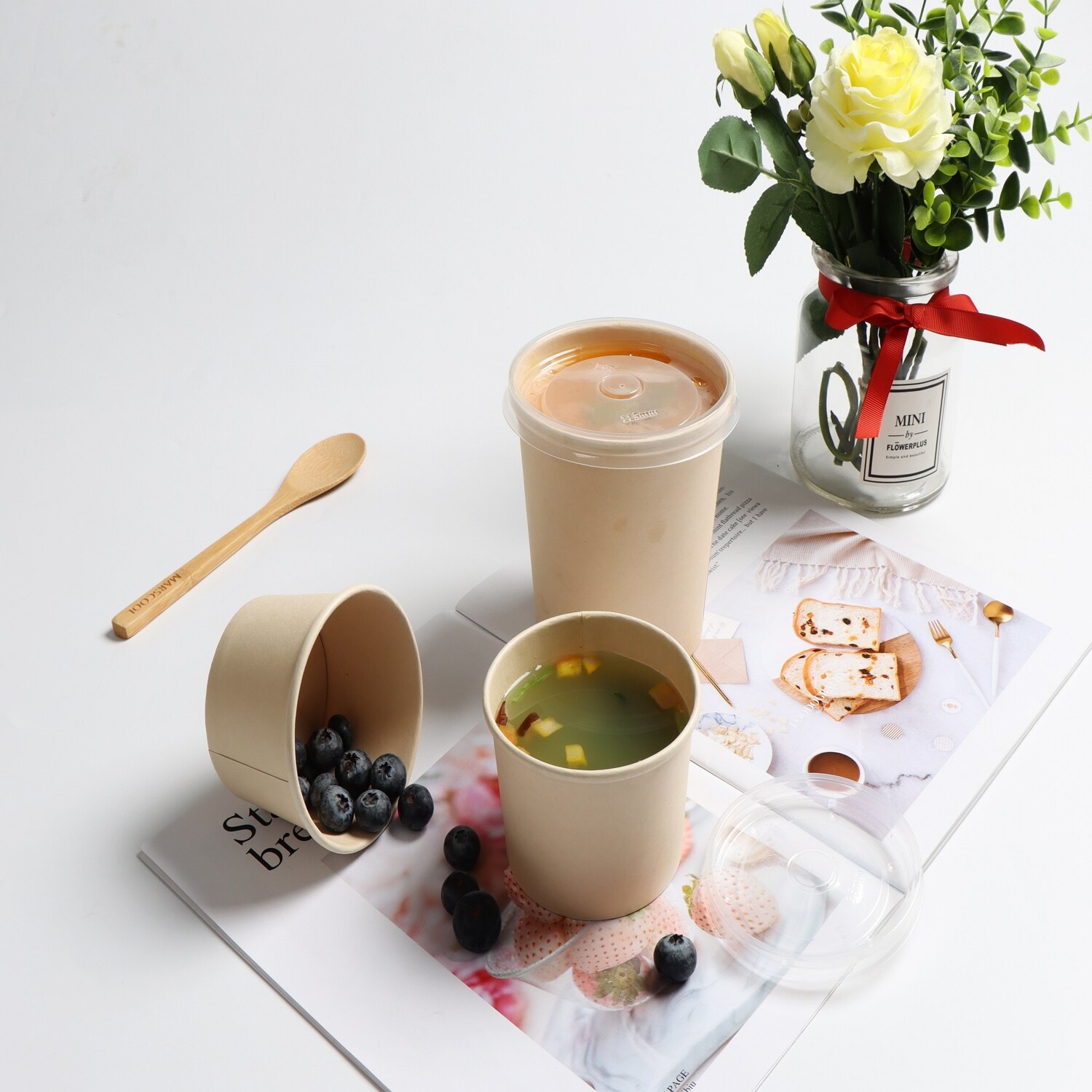 10Set Disposable Bamboo Take Away Soup Bowl With Lid