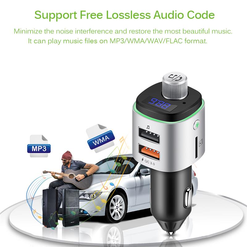 FM Transmitter Aux Modulator Bluetooth Handsfree Car Kit Car Audio MP3 Player with Quick Charge Dual USB Port
