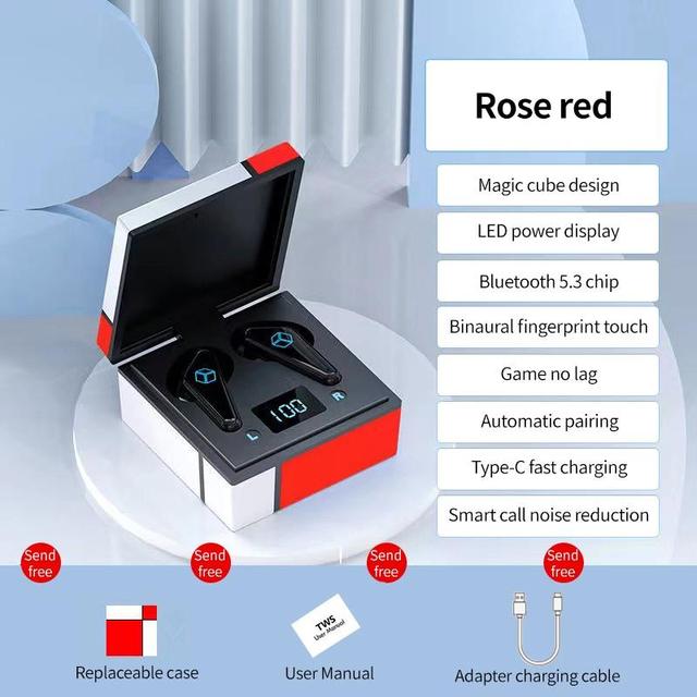 Bluetooth 5.3 Earphones LED Power Digital Display Headset Touch Control In-Ear Earbuds Noise Cancel Earphone For Smartphones: Red