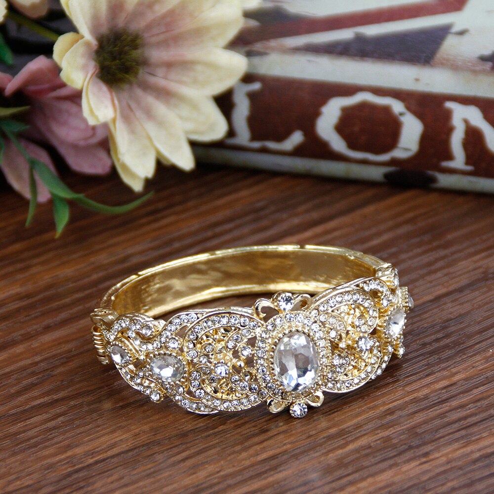 Sunspicems Goud Kleur Marokko Algerije Manchet Armband Armband Voor Vrouwen Volledige Crystal Afrika Etnische Bruiloft Sieraden Bruids: Licht Geel Goud Kleur