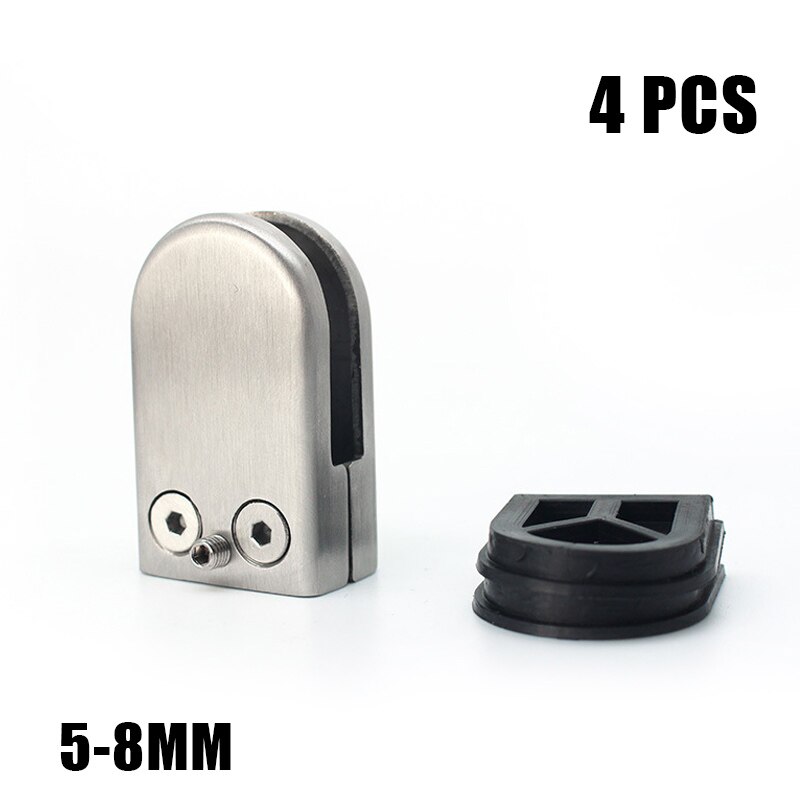 Glass Clamps 4/8PCS Stainless Steel Glass Clamps Adjustable Glass Bracket Flat Back for Balustrade Staircase Handrail WWO66: 8mm 4PCS