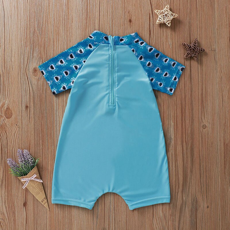 Tonsen Zomer Baby Jongen Onesie Badmode Kinderen Kids Shark Gedrukt Korte Mouwen Rits Badpak Beachwear