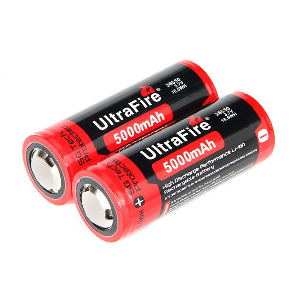 Ultrafire BRC 26650 3.7V 5000mAh rechargeable lithium battery with board protection torch charging bank battery luz USBLED night