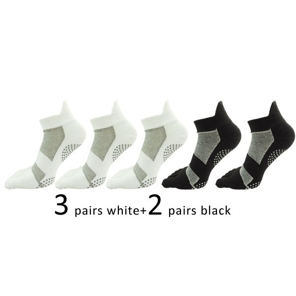 Whlyz Yw 5 Paren/partij Katoen Vijf Vingers Sokken Antislip Ademend Aparte Tenen Verminderen Bacteriële Groei Sokken Met tenen Zwart: 3white2black