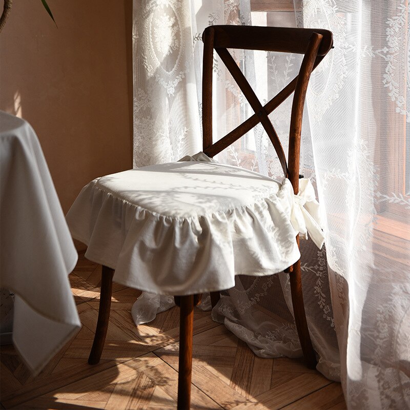 Cotton Ruffle Thick Cushions for Dining Chair Seat Removable and Washable Home Hotel Party Banquet Anti Slip Chair Cushion White