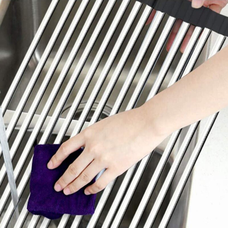 Dish Drying Rack Multi-Use Kitchen Drying Rack Over Sink Foldable Fruit Vegetable Meat Organizer Tray Drainer