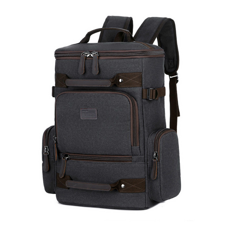 Tilorena masculino lona mochila de grande capacidade resistente ao desgaste lazer viagem computador saco retro masculino ombro grande tamanho: Preto