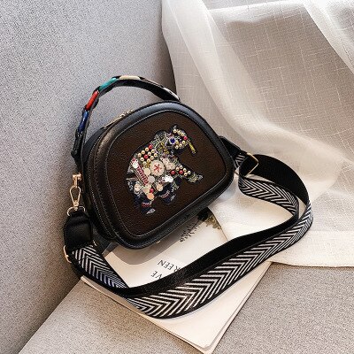 Cuoio dell'unità di elaborazione di Borsette Borse Donne Eleghant Disegno Del Ricamo Borse A Spalla Moda Femminile Che Borda il Sacchetto di Crossbody di Alta Qualità MM50045: nero