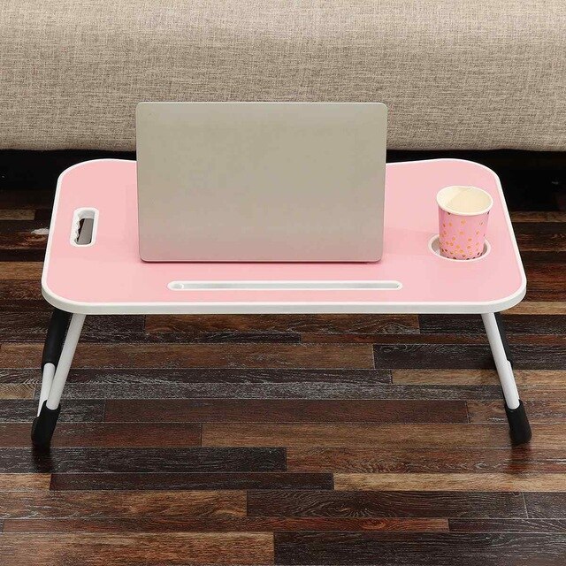 Folding Laptop Table with Slot Hole Computer Table College Student Dormitory for Bed Sofa Study Desk Bed Table: Pink