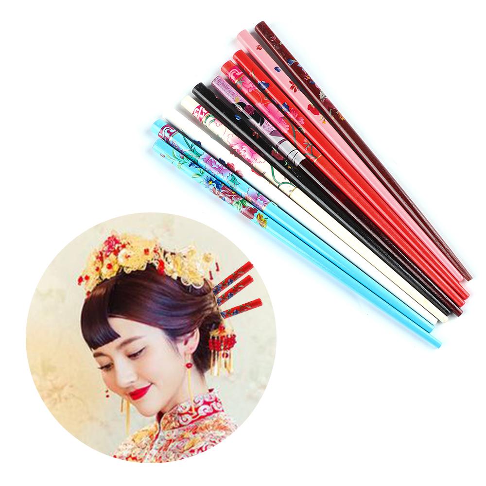 1Pc Women Chopstick Colorful Wood Hair Stick Retro Style Hand-carved Natural Hair Accessories Hair Styling Tool