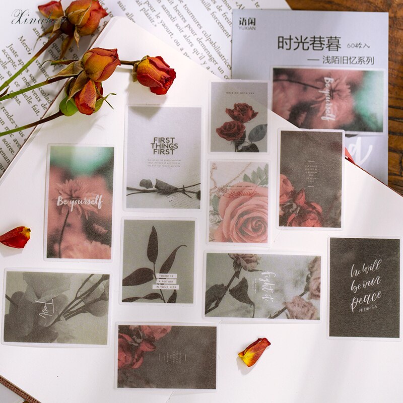 60 stk årgang gammelt minne blomst poesi serie dikt washi papir klistremerke dekorasjons klistremerker gjør selv dagbok scrapbooking etikett klistremerke
