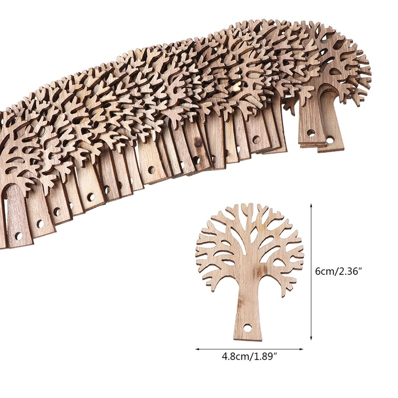 100 Pcs/Set Wooden Tree Craft Cutout Kit Unfinished Wooden Tree Slices for Farmhouse Indoor Decoration DIY Accessories