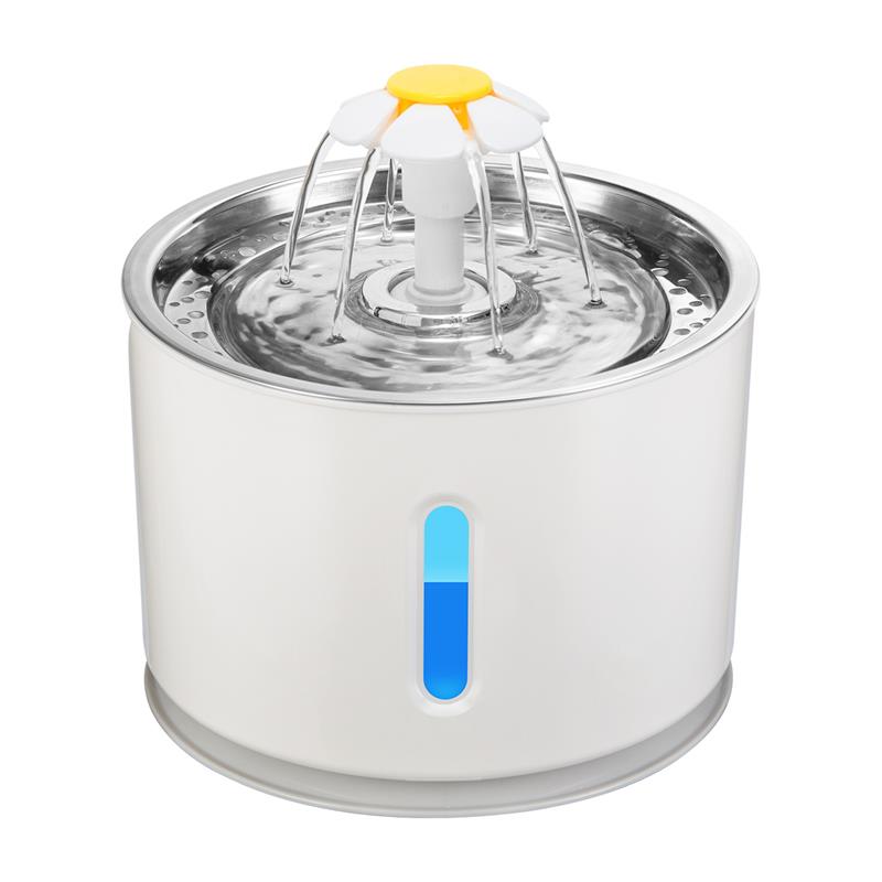 2.4l kat automatisk feeder drikke filter automatisk kat vand springvand til kæledyr vanddispenser hund drikkeskål med led lys: Rustfri ståltype