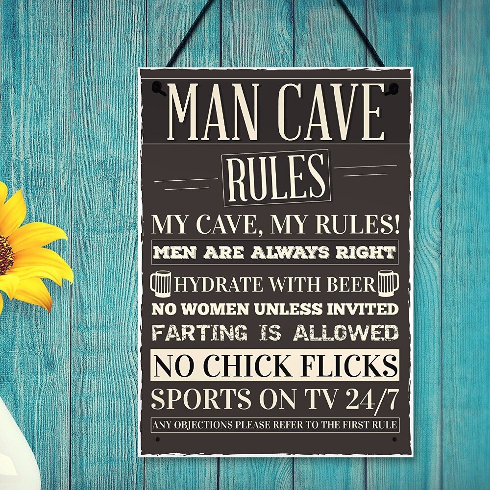 Meijiafei Man Cave Rules Hanging Sign Funny Father's Day Sign Man Cave Shed Sign Grandad Sign 8.3"x 11.7"