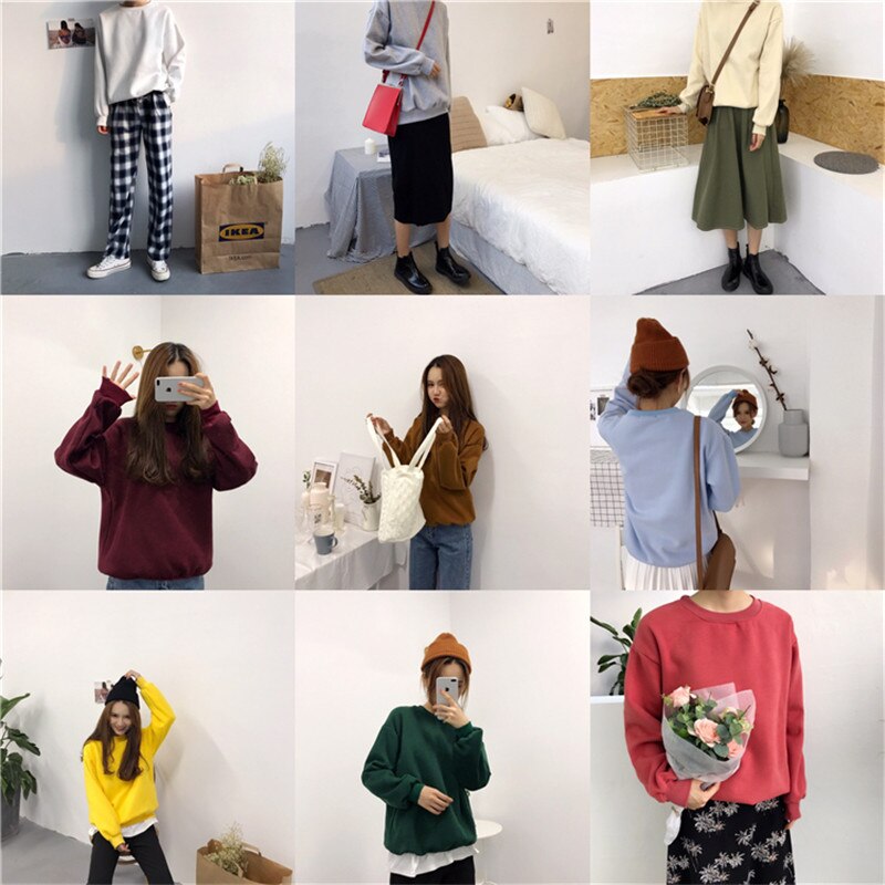Sudaderas mujer harajuku solid sweatshirt kvinder langærmet hættetrøje løs kvinder hættetrøjer sweatshirts afslappet træningsdragt