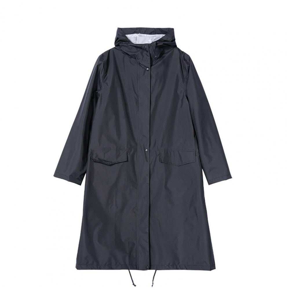 Women Long Raincoat Waterproof Rain Jacket with Hood Solid Color Raincoat Waterproof 210D Polyester Cloth Unisex Rain Jacket: Black / XL