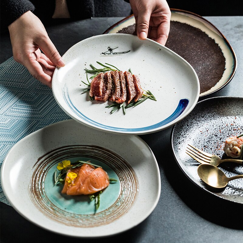 RHE Irregular edges Ceramic plate set Restaurant kitchen home dinner Steak Salad Dim Sum Plate Party porcelain plate