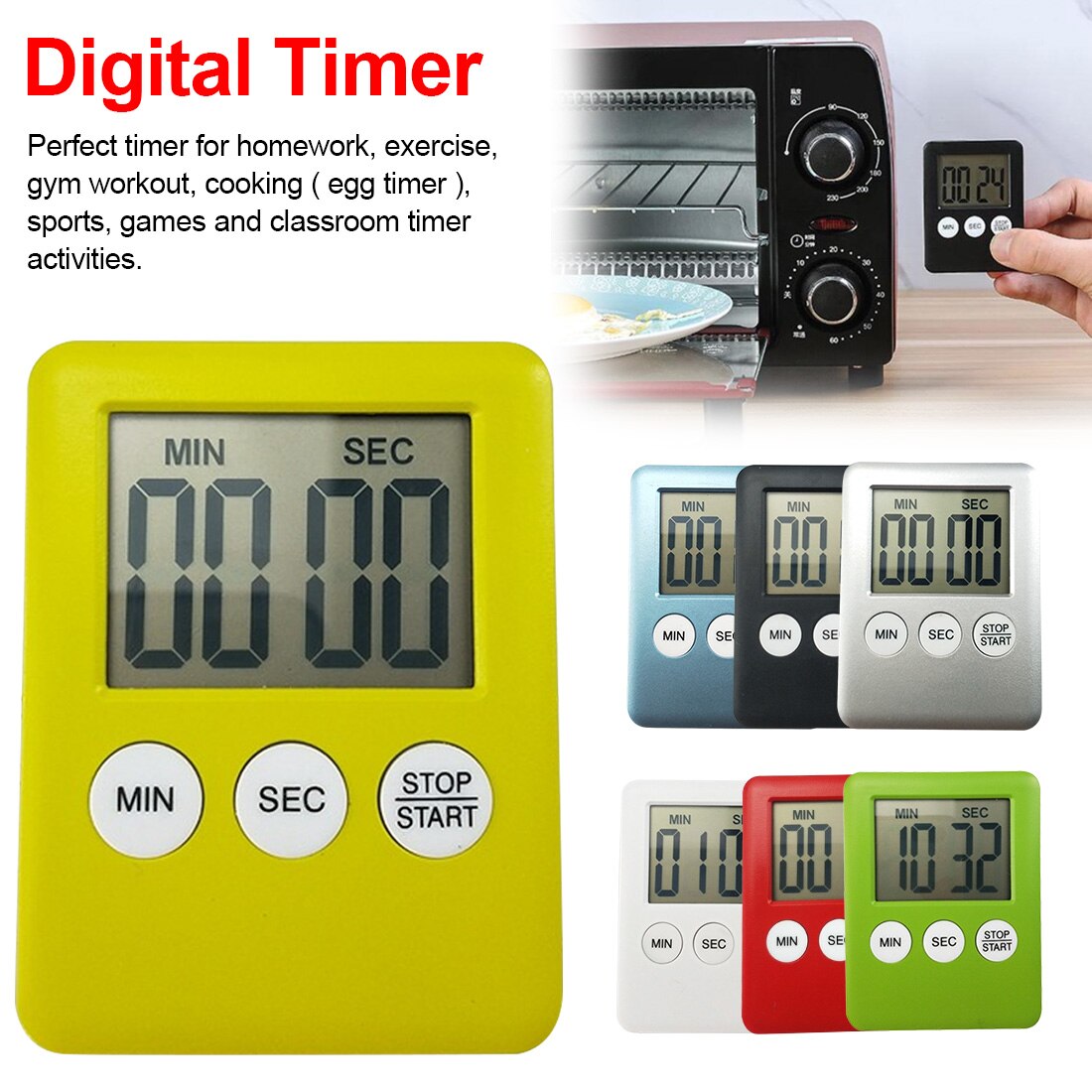 1pcs Plastic Cooking Count Up Countdown Alarm Magnet Clock Temporizador Simple 3 Buttons Kitchen Timer Thin LCD Digital Screen