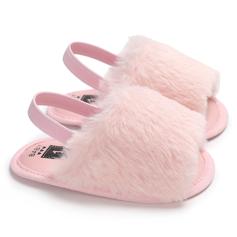 Spedbarn baby jenter pels sandaler høst vinter jente sko uformell myk såle småbarn sko prewalker: 0-6 måneder / Rosa