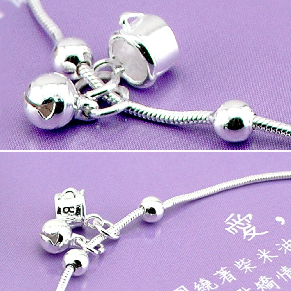 Fashion100% 925 Sterling Silver Anklet Women Cute Cup bell Foot Jewelry Summer Beach Barefoot Sandals Bracelet Ankle