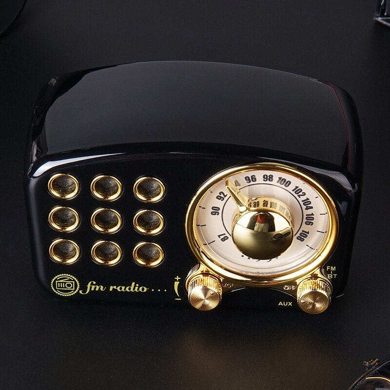 PRUNUS Portable rétro Radio AM FM USB radio récepteur bluetooth haut-parleur AUX TF MP3 téléphone lecteur de musique Radio Rechargeable: Black