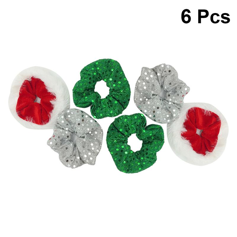 Kerst haarbanden, flip pailletten, haarkoord, haarelastiek, paardenstaarthouders, haaraccessoires voor vrouwen, meisjes, kerstdecoratie voor het jaar.: 6 stuks