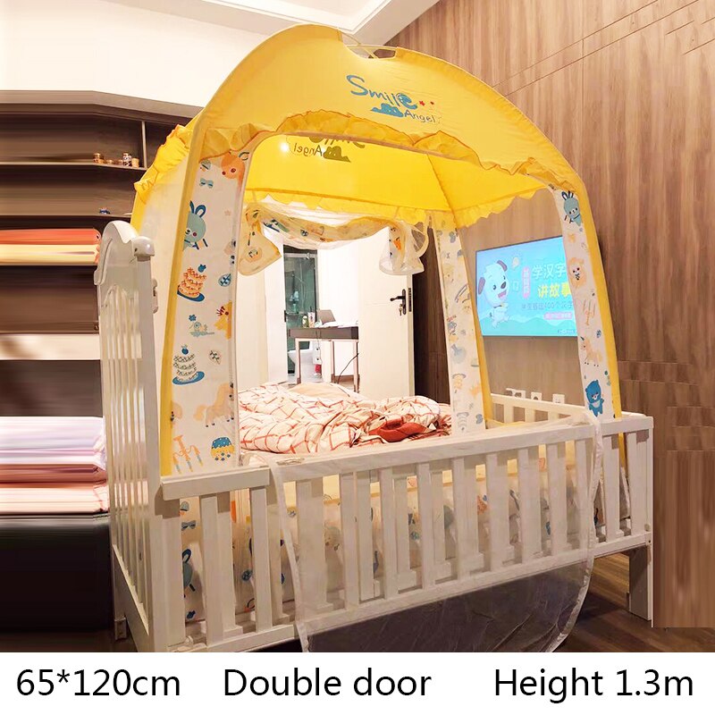 Kinderen Klamboe Baby Cartoon Anti-Muggen Anti-Fall Shading Yurt Tent Luifel Op Het Bed Tent Vouwen kids Muggen Bed: Yellow-65x120x130cm