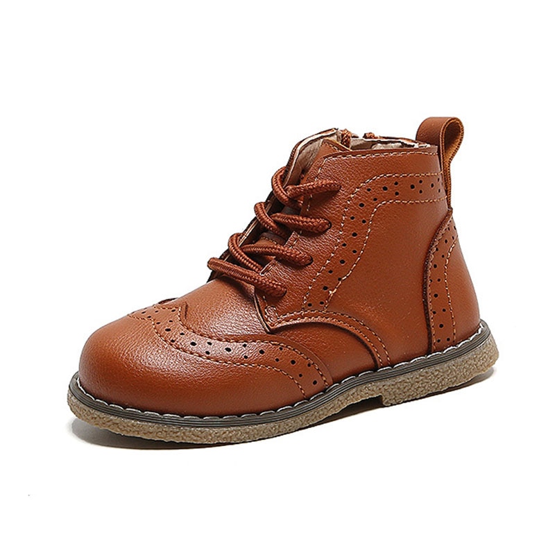 COZULLAA Kinder Herbst Unisex Klassische Lace-Up Stiefel Brogue Leder Schuhe Kinder Mädchen Jungen Stiefeletten Größe 21-30