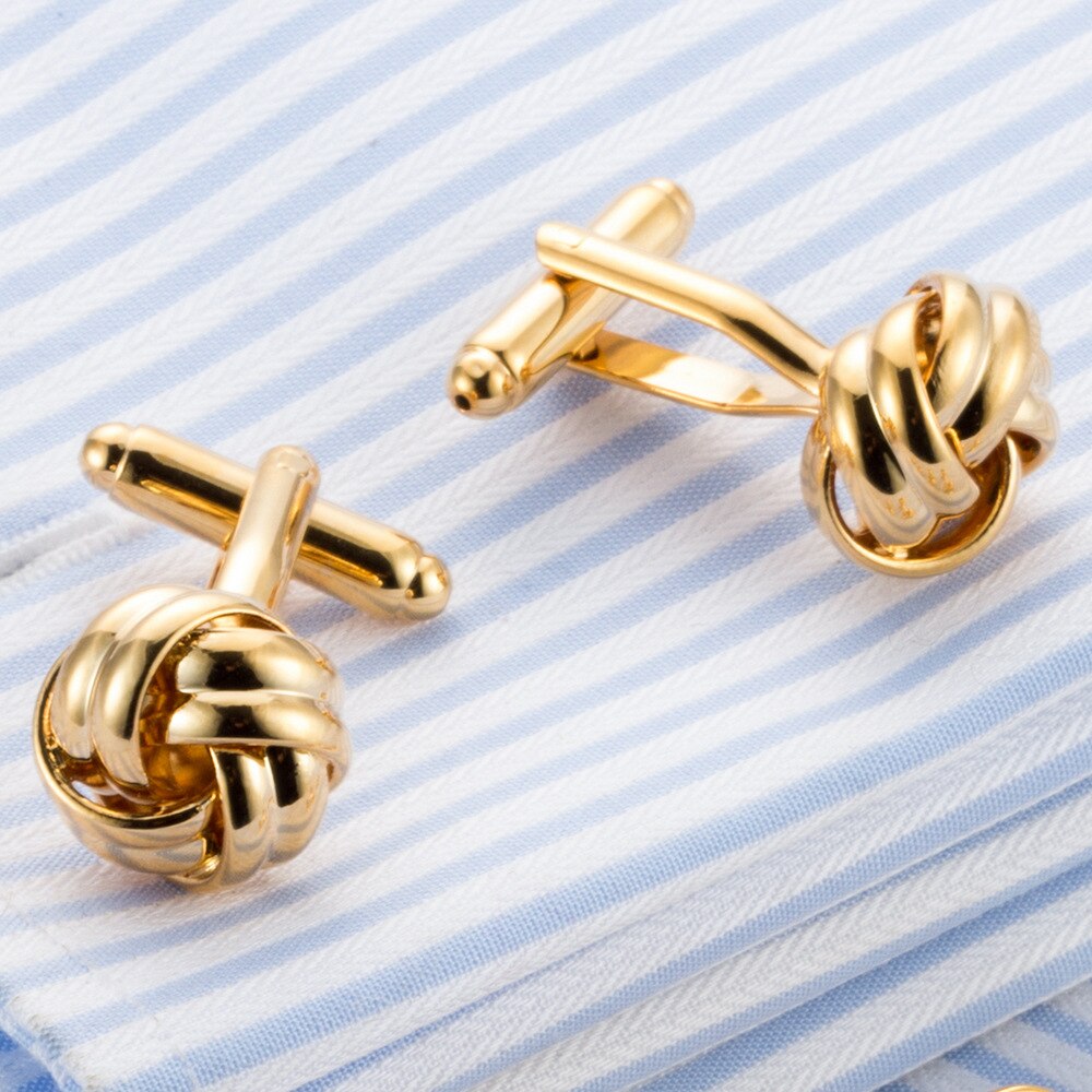 Gemelos de vestir de para hombre, de 14MM forma torcida, botones de camisa franceses dorados, gemelos, de joyería para hombre de negocios