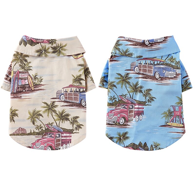 Ropa de verano para perros, camisa de playa con estampado de perro, hawaiana, playera informal de viaje para mascotas, blusa con Gato de manga corta