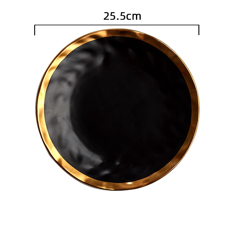 Assiette nordique en céramique à traçage doré mat, blanc et noir, bol à salade d&#39;œufs et de fruits, vaisselle de table, ensemble d&#39;assiettes en or: Plate-25.5cm