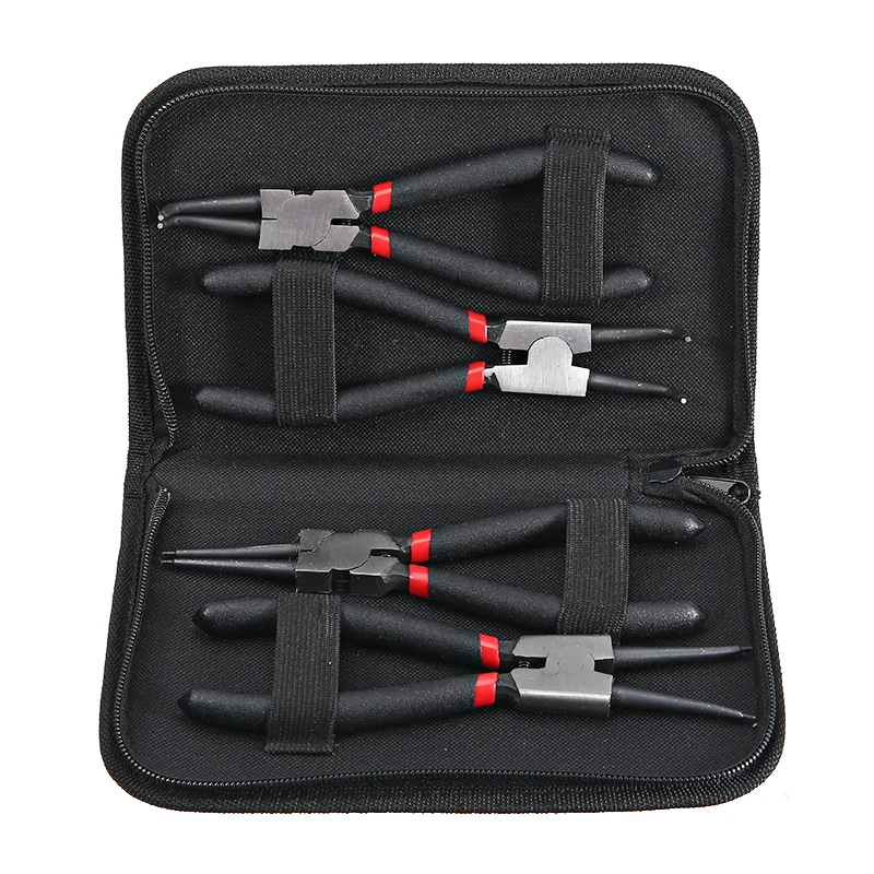 4 Stuks Borgringtang Set 7 ''Lange Neus Tang Staight Gebogen Tang Binnenste Buitenste Staight Gebogen Tang vasthouden Snap Ring Remover Tool: Default Title