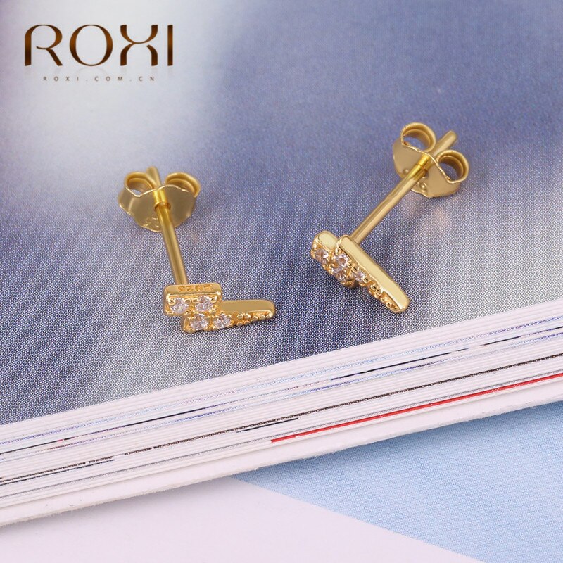 ROXI 925 Sterling Silver Jewelry Cute Tiny CZ flash Lightning Stud Earring For Girls Kids Lady Women Korean Earring