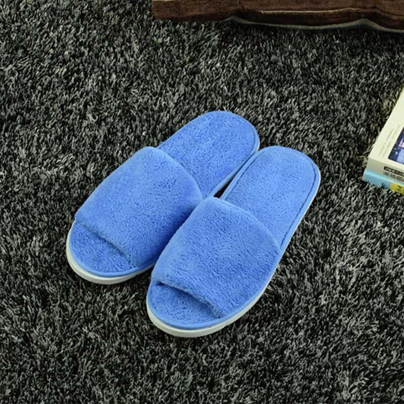 Ett par unisex mjuka botten vinter tofflor hotell resor bärbara tofflor engångs hem gäst inomhus bomull tyg toffel